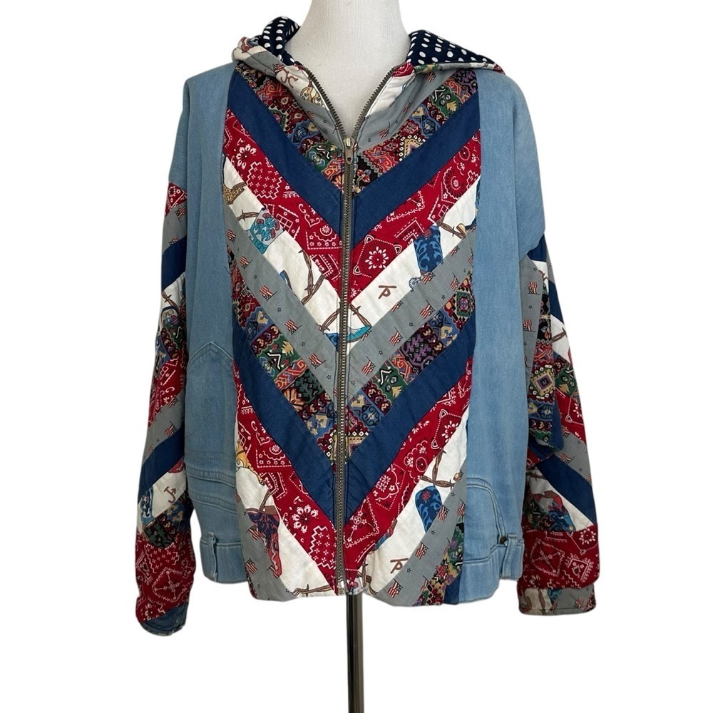 Vintage Levi’s Denim Bandana Patchwork Upcycled Hooded Jacket Sz L/XL?